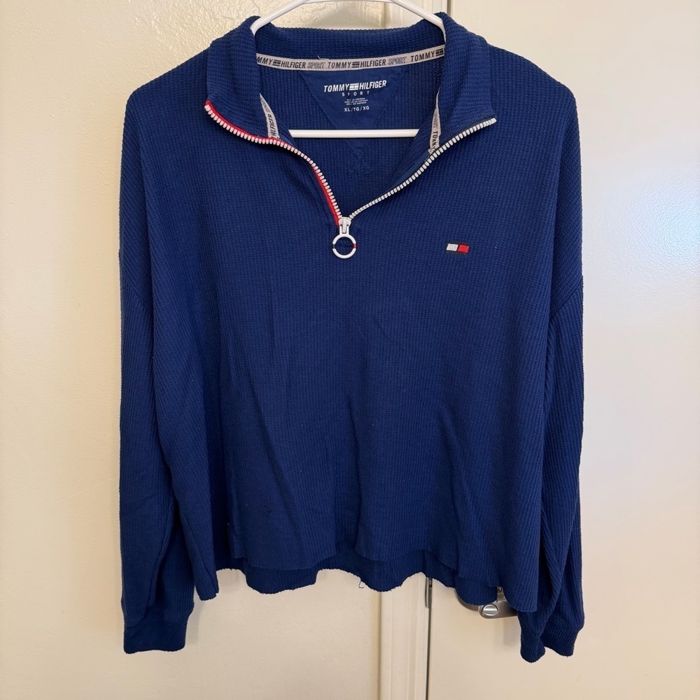 Tommy Hilfiger Sport Blue Quarter Zip Waffle Pullover Size XL